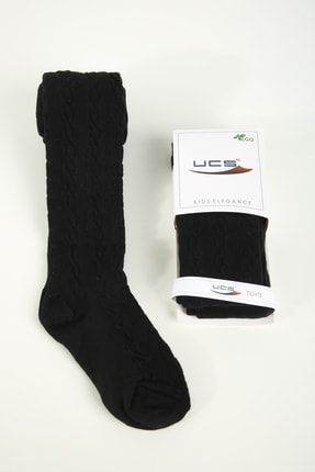 Kız Çocuk Siyah Renk Örgü Desen Pamuklu Külotlu Çorap TYC00441853926