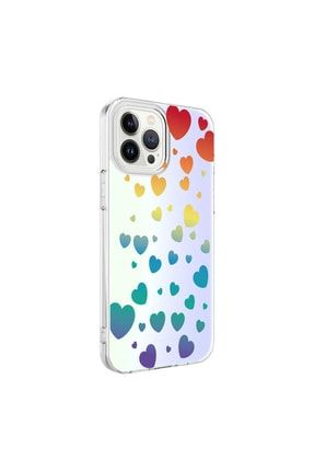 Iphone 13 Pro Uyumlu Kılıf Transparan Renkli Kalp Desenli Kapak M-BLue-iPhone-13-Pro
