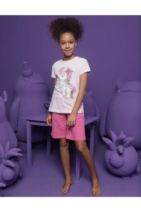Unicorn Baskılı Kız Çocuk Şortlu Pijama Takımı - 10060