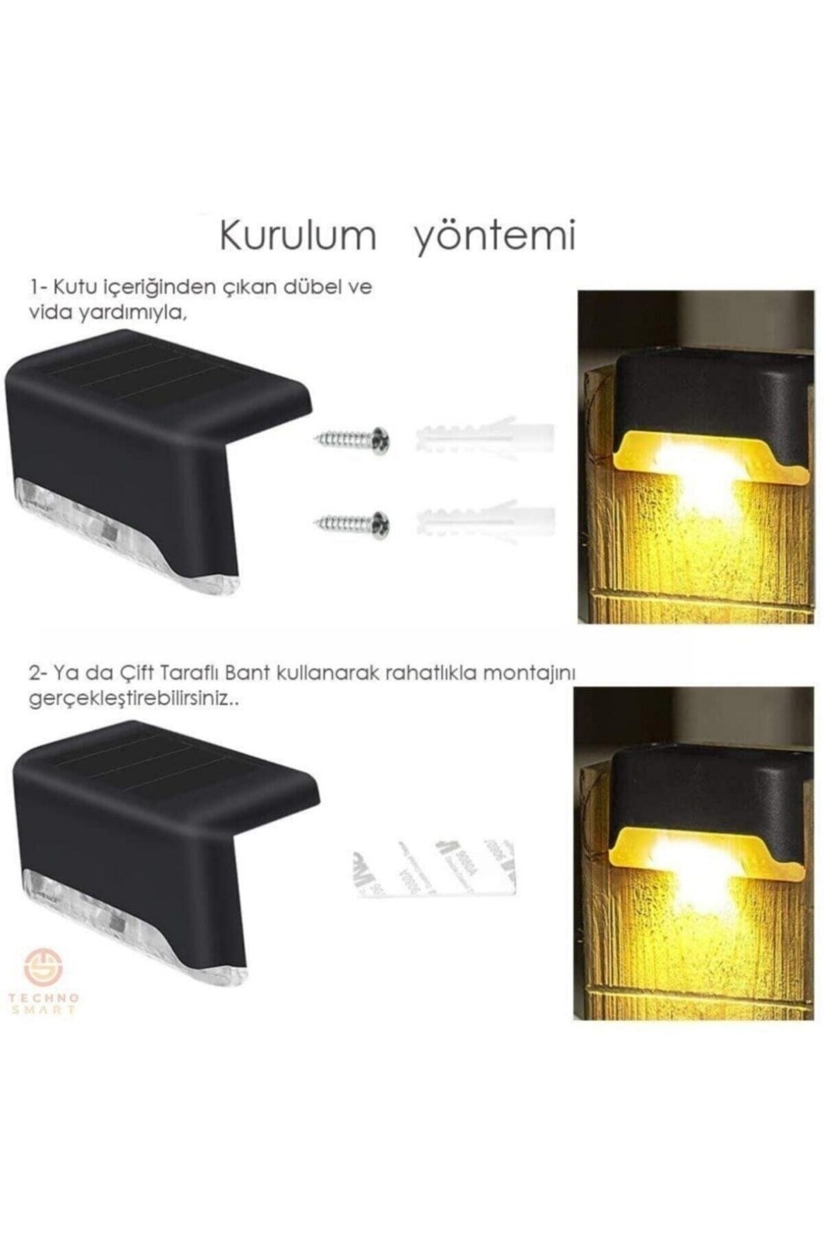 8 Adet Köşebent Merdiven Veranda Solar Güneş Enerjili Bahçe Led Lamba Dekor Bahçe Aydınlatma 6