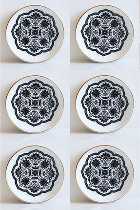 Porselen Çay Tabağı Ela Siyah Desenli 6 Adet syh-6