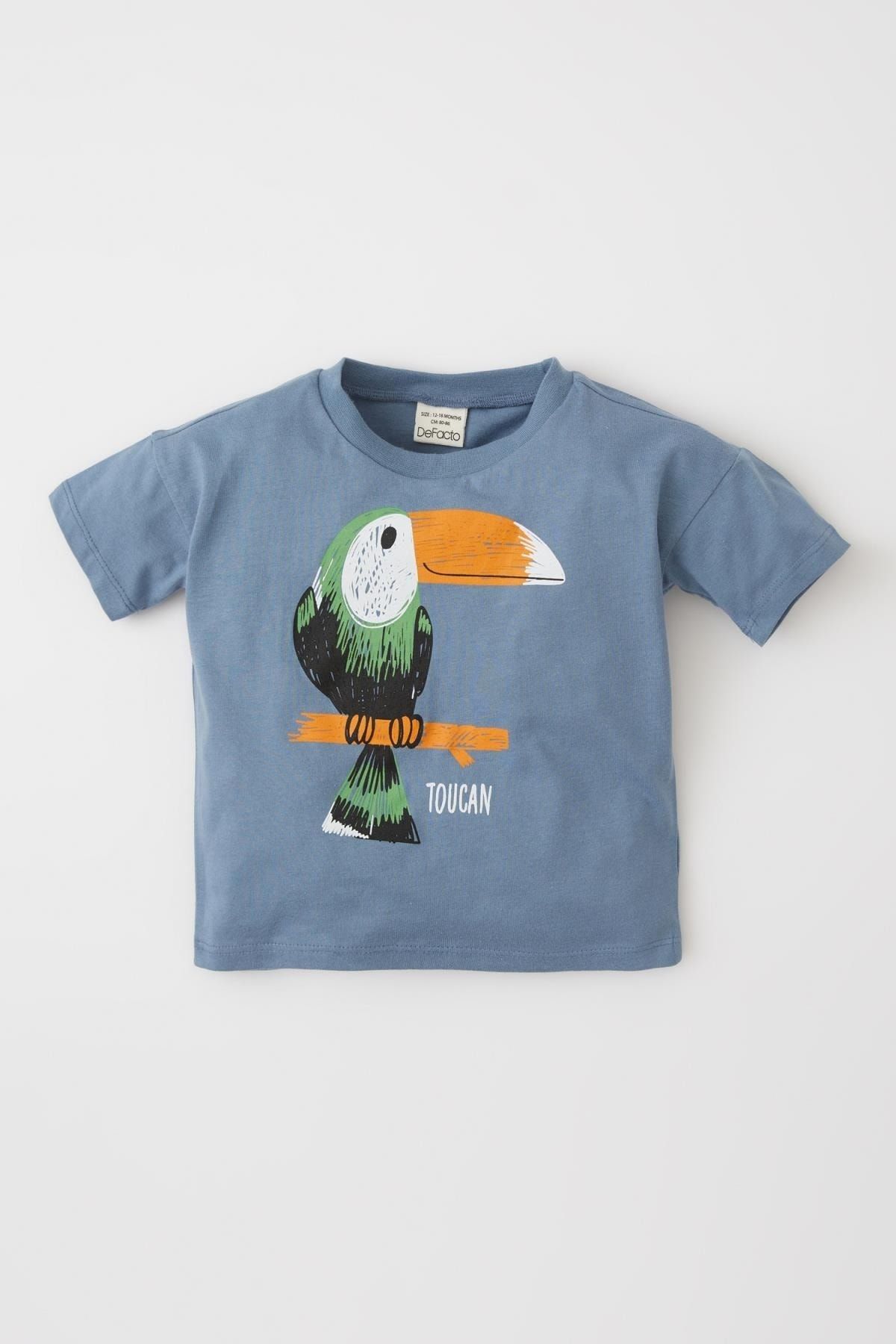 تی شرت نخی طرحدار نوزادی پسرانه آبی دفاکتو DeFacto (برند ترکیه)