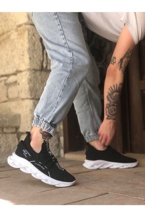 Niser Moda Ba0350 Yüksek Taban Tarz Sneakers Cırt Detaylı Siyah Beyaz Tabanlı Erkek Spor Ayakkabısı BA0350-SYH