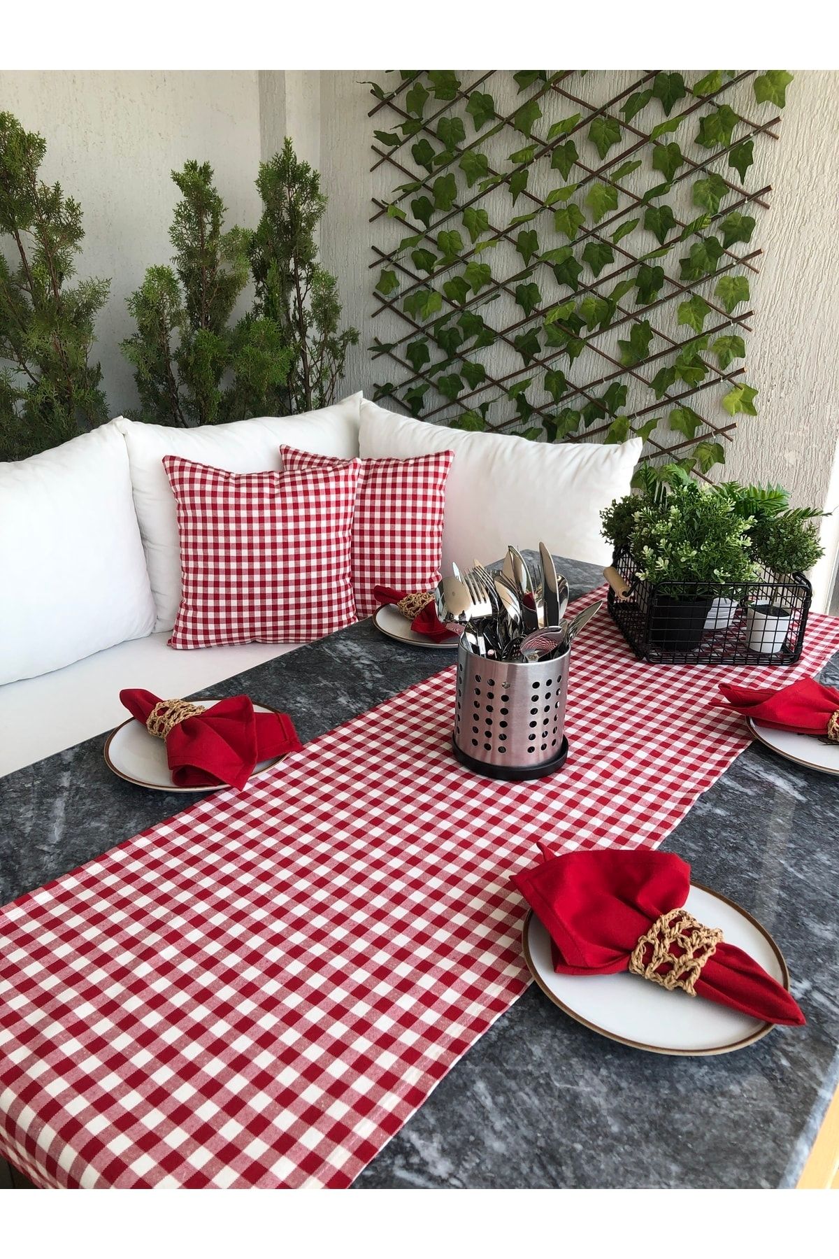 Decamor home-Gingham Red Throw Pillow Case 5