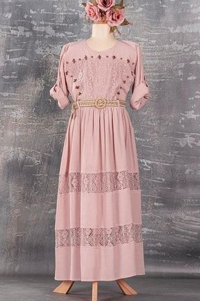 Ara Dantelli Kız Çocuk Boydan Elbise - Kemerli CODE=1798