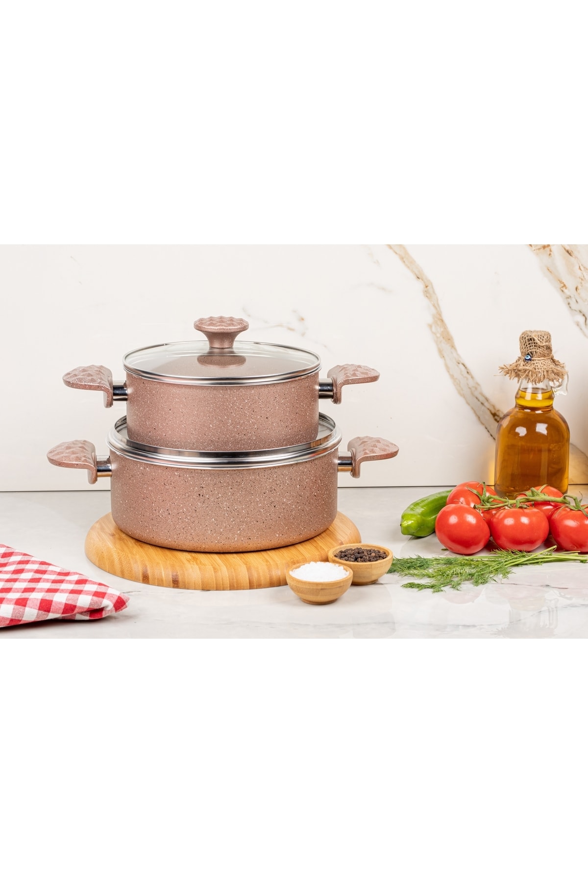 MEŞELER Granit Derin Tencere Seti 20-24 Cm Rose