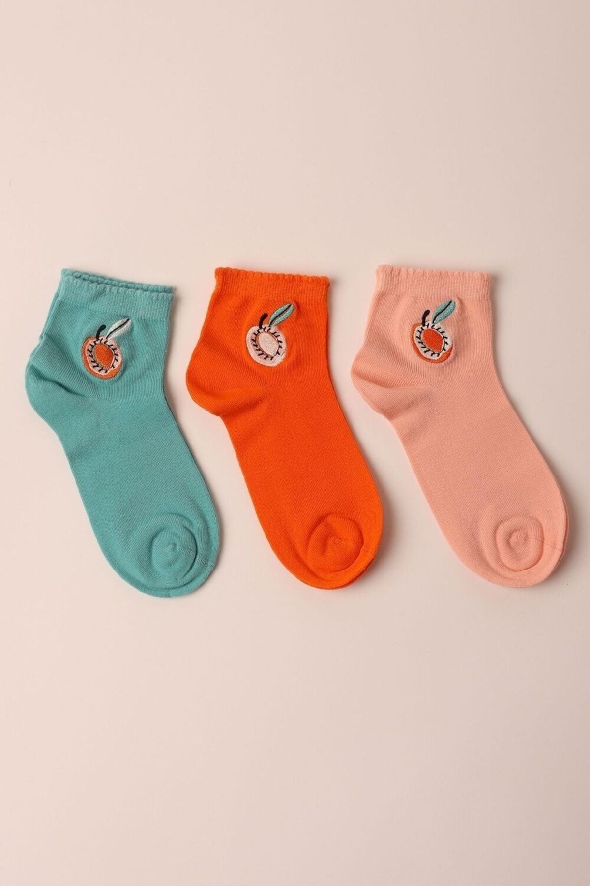 3'lü Paket Kutulu Şeftali Kadın Step Çorap - Mint/somon/turuncu