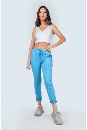 Mavi Italyan Cep Detay Likralı Kadın Pantolon 22SITLS6900008