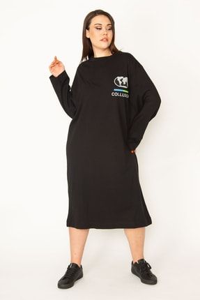 Kadın Siyah Baski Detayli Spor Elbise 65N32621