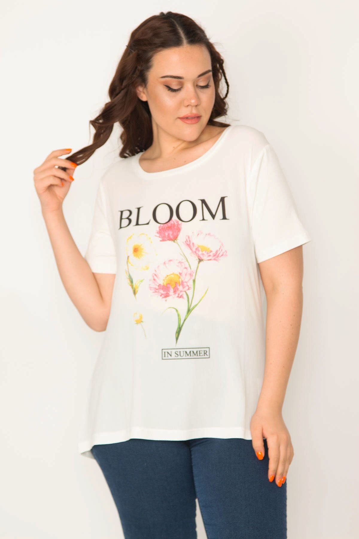 Şans-Γυναικεία Μπλούζα Bone Crew με στάμπα εμπρός 65n32646 σε Plus Size 1