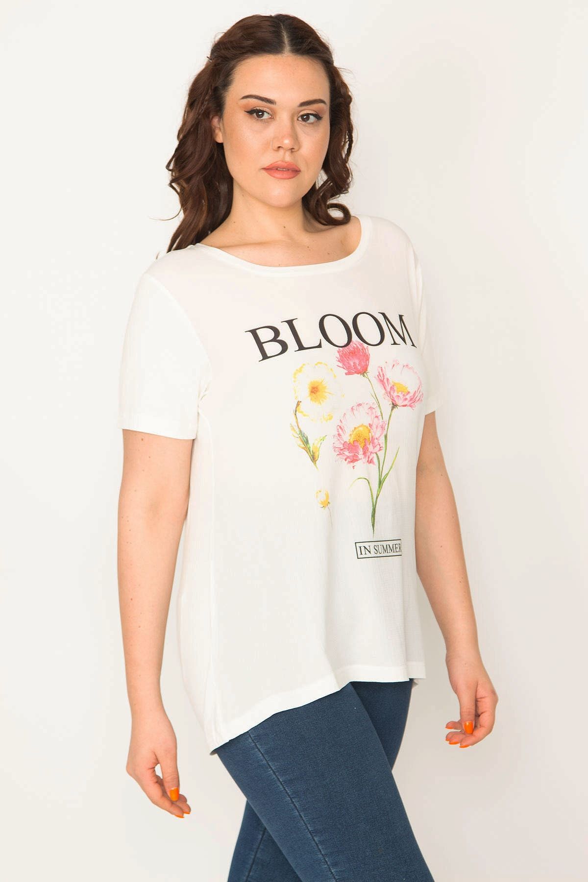 Şans-Γυναικεία Μπλούζα Bone Crew με στάμπα εμπρός 65n32646 σε Plus Size 3