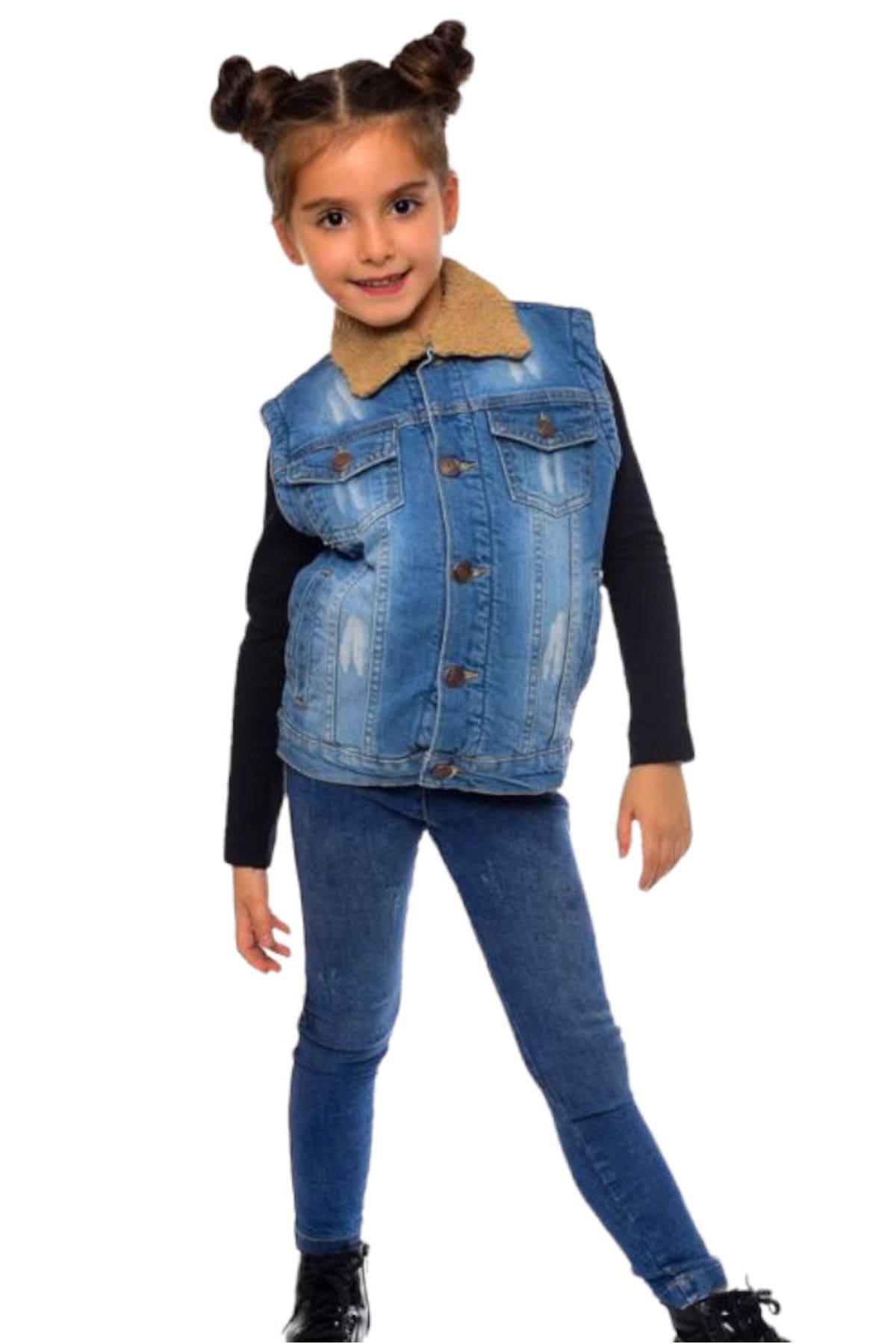 Lolliboomkids Unisex Children s Buttoned Sleeveless Denim Jacket