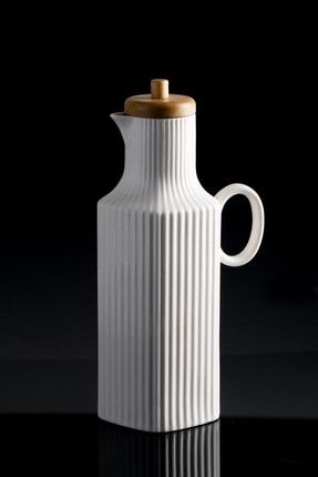 25 cm Bambu Kapaklı Çizgili Porselen Yağdanlık 10161 PORJ-010161/12-TY