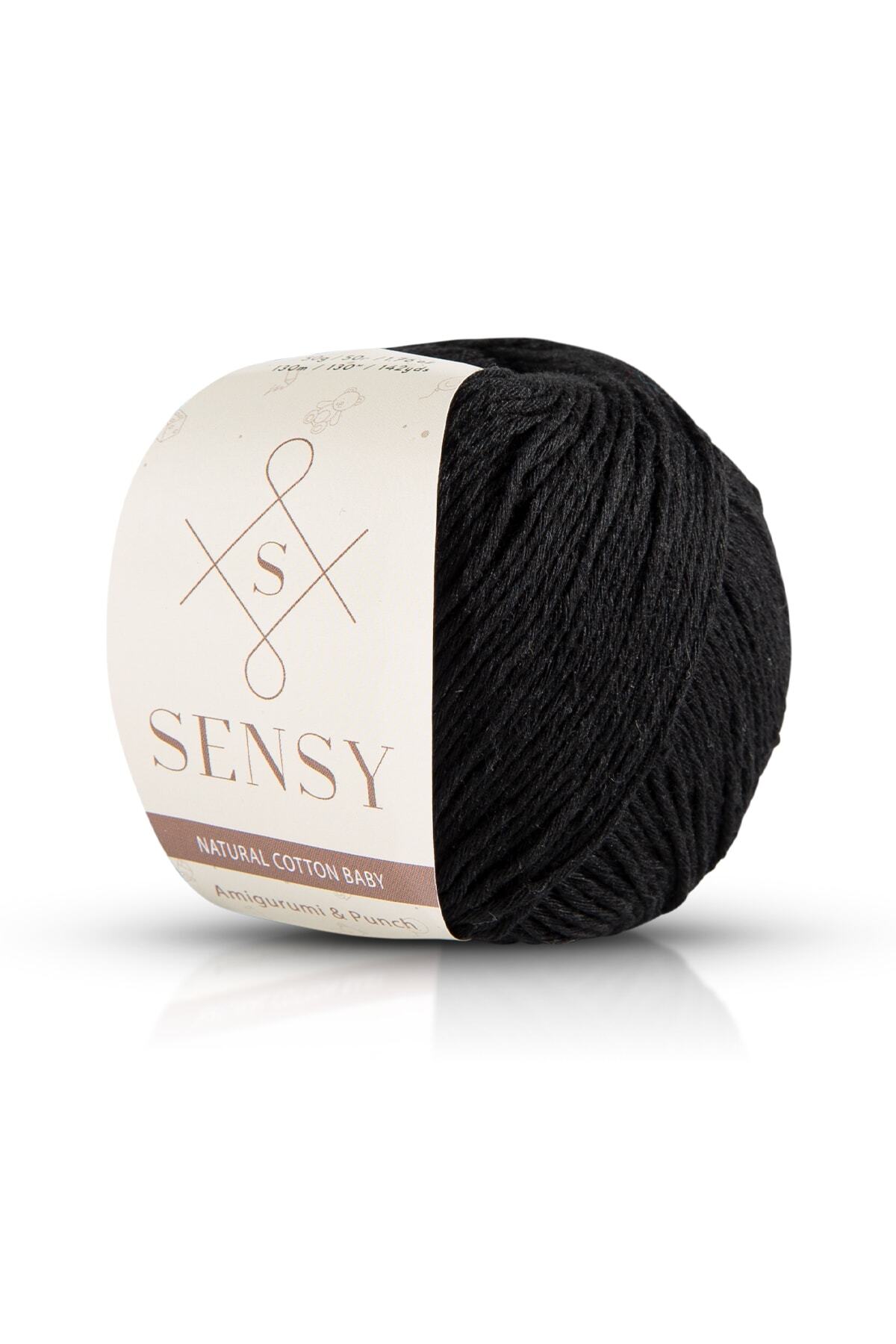 SENSY-Premium Amigurumi Yarn Punch Бебешки мек памук 50 гр прежда за плетене черна 1