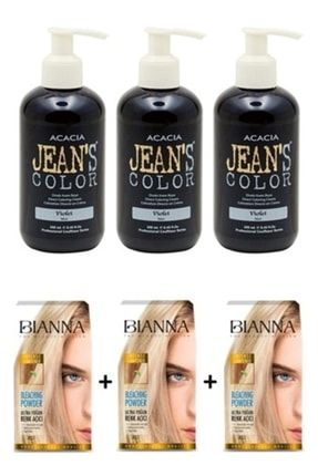 Jean's Color Mor 250ml Amonyaksız Saç Boyası 3 Adet+ 3 Adet Açıcı Bıanna mor 3