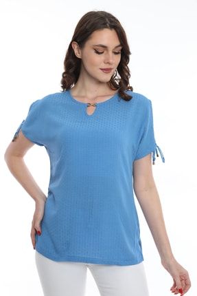 Kadın Yaka Ve Kol Detaylı Desenli Bluz 5010008 Mavi 815012022008