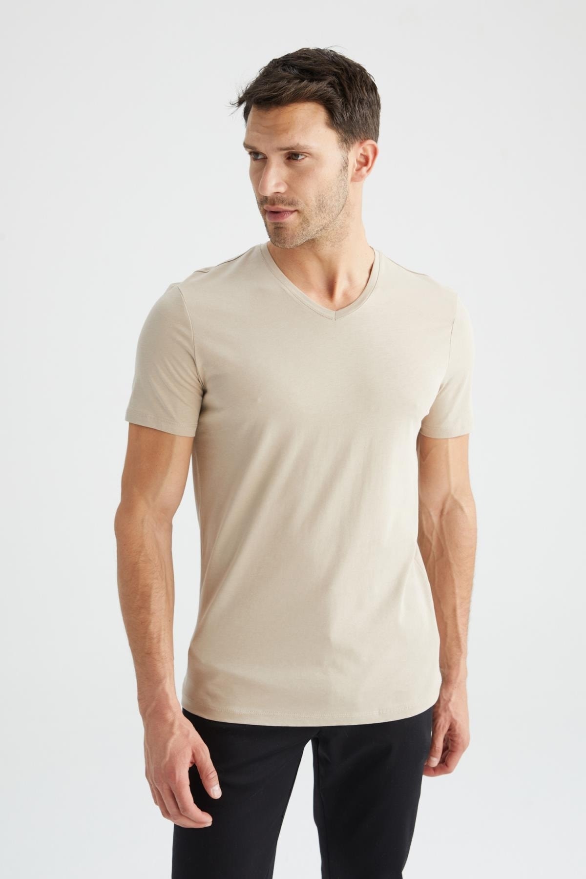 DeFacto T-Shirt Beige Slim Fit