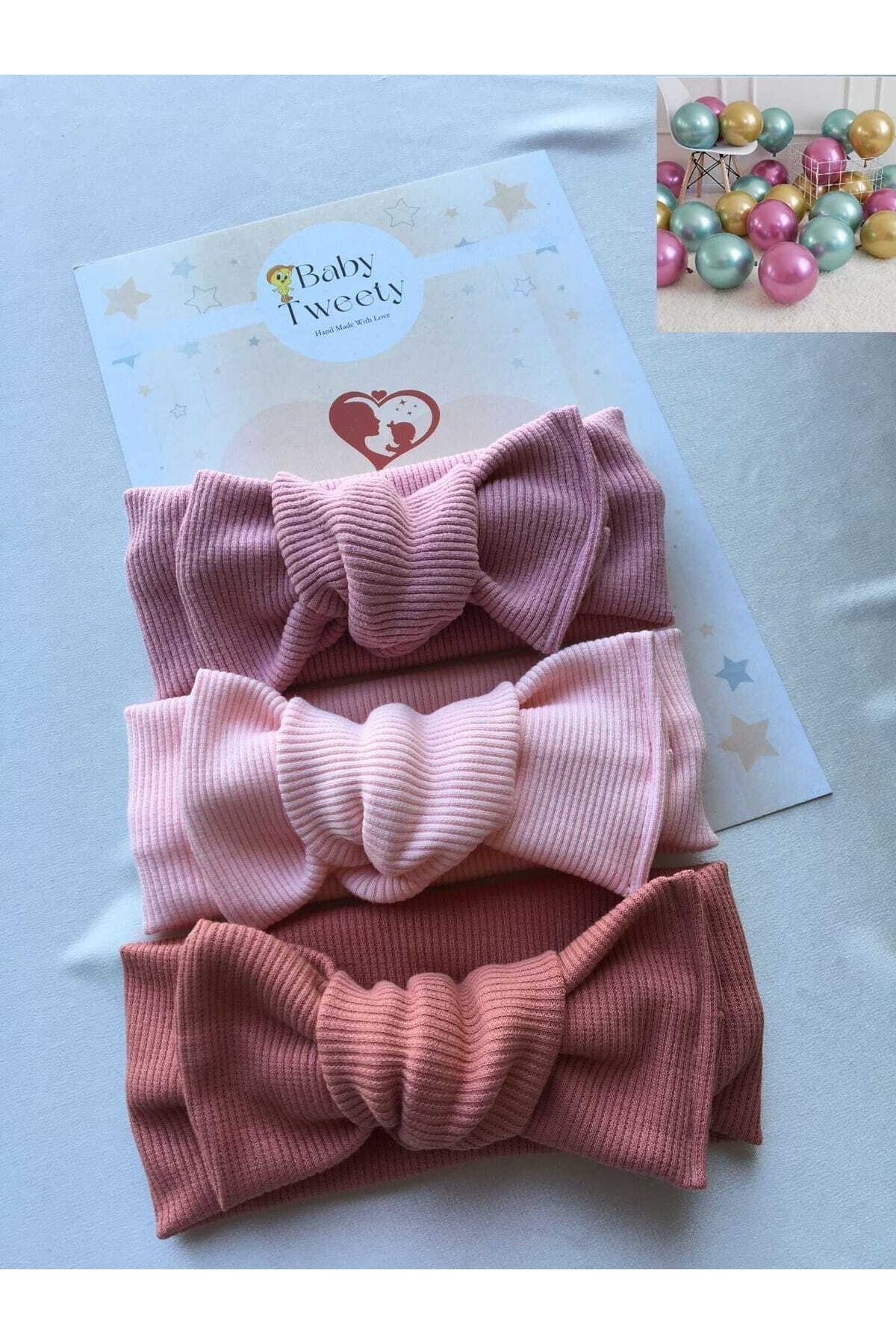 6'lı Kombin El Yapımı Kız Bebek Bandana & Metalik Özel Balon
