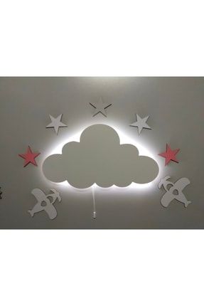 Çocuk Odası Dekoratif Air Force Ahşap Bulut Uçaklı Gece Lambası Ledli Aydınlatma fbrkahsp0503