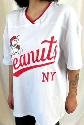 Beyaz Peanuts Ny Önü Arkası Baskılı Oversize T-shirt 632 22IY1180007