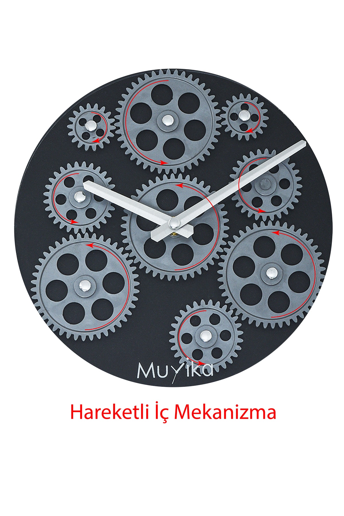 Muyika Perfetto Moving Gear Black Case 55X55Cm Silent Mechanism Vintage Wall Clock Pods-55