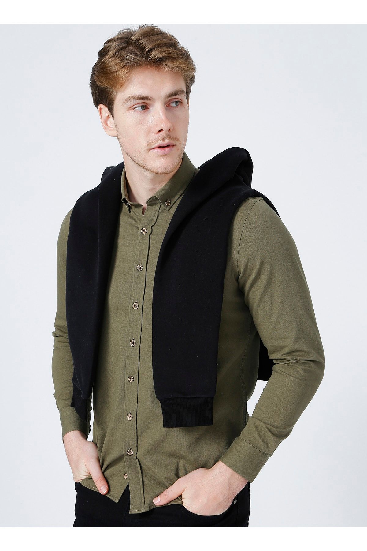 LİMON COMPANY-Lemon E-Austen-y Plain Standard Fit Khaki Herrenhemd 3