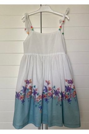 Çiçek Desenli Pamuklu Kumaş Tülbent Kumaş Astarlı Boncuk Detay Askılı Elbise 100-19