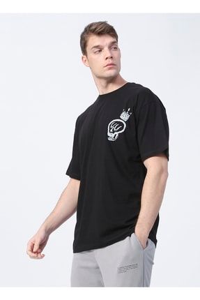 X Boyner E-cem 30 O Yaka Oversize Baskılı Siyah Erkek T-shirt 5002739759