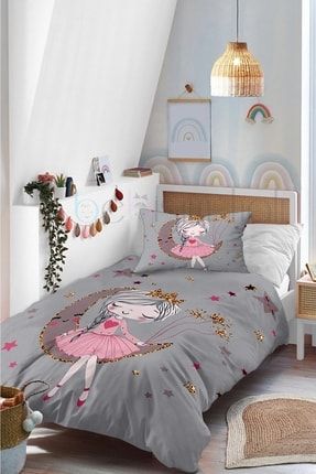 Balerin Prenses Peri Kız Desenli Tek Kişilik Çocuk Yatak Örtüsü Pike Yastık Kılıflı TYC00440963944