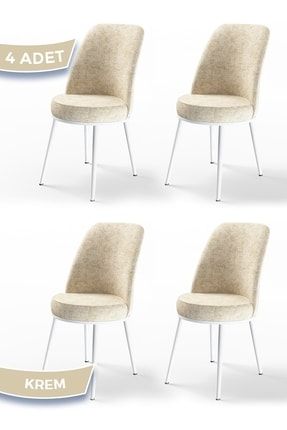 Dexa Serisi, Üst Kalite Mutfak Sandalyesi,4 Adet Krem Sandalye, Metal Beyaz Iskeletli 22DEXA01BYZ