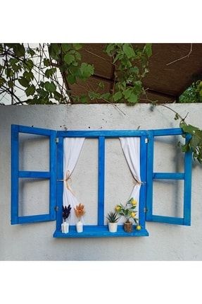 Dekoratif Ahşap Bahçe, Balkon Pencere Panjur Model Saksı Mavi-beyaz 416