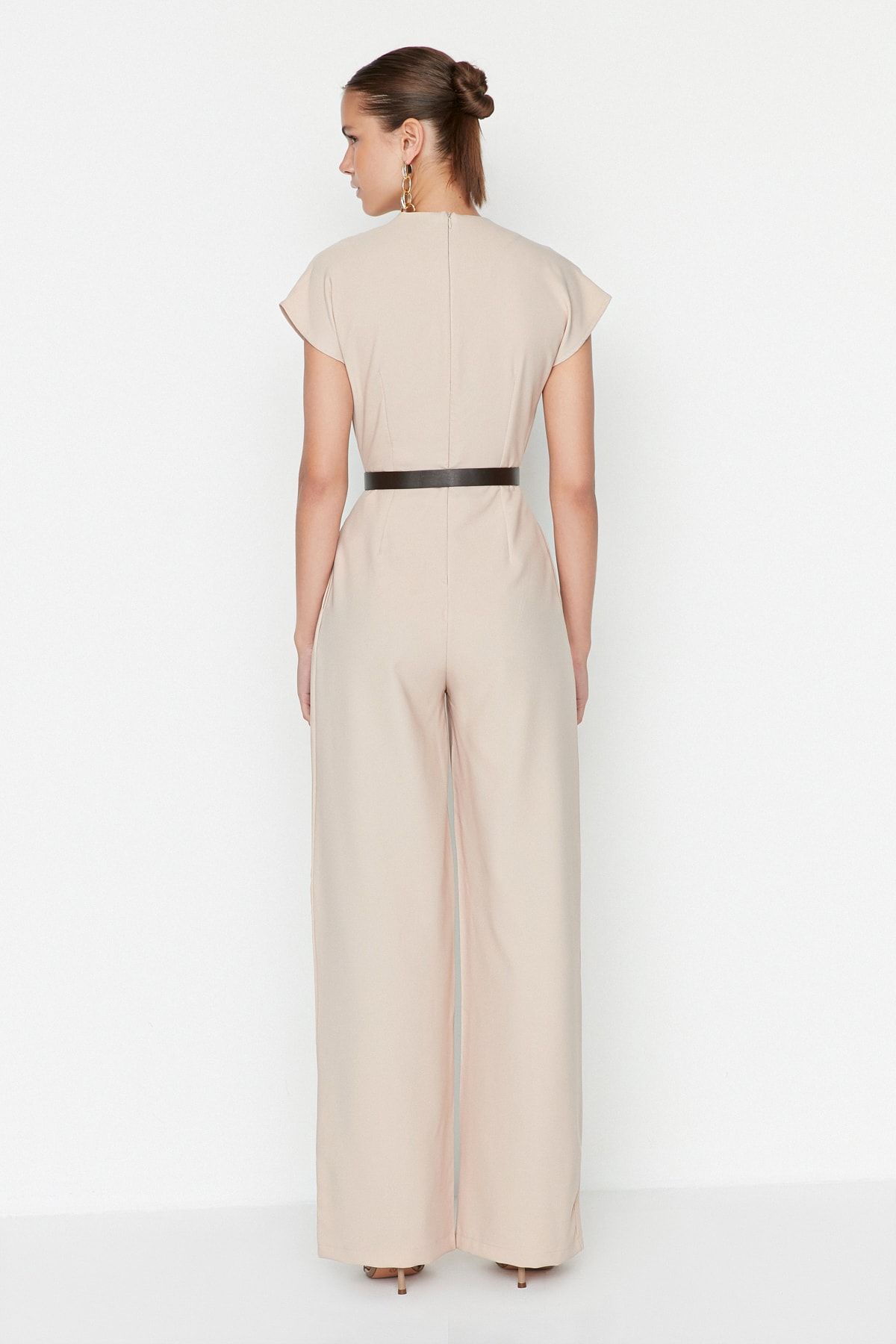 Trendyol Collection-Kőöves duplasoros gallérral széles lábú szőtt jumpsuit TWOSS21TU0004 5