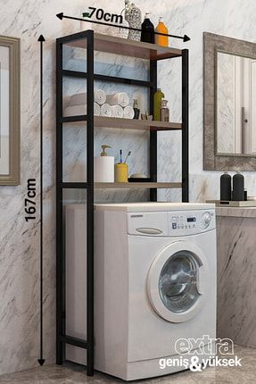 Çamaşır Makinesi Üstü Düzenleyici Raf Banyo Dolabı Rafı Makina Üstü Dolap Raf Ceviz NY365