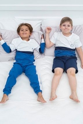 4 Lü Lacivert Mavi Kids Desenli Pijama Takımı S26849