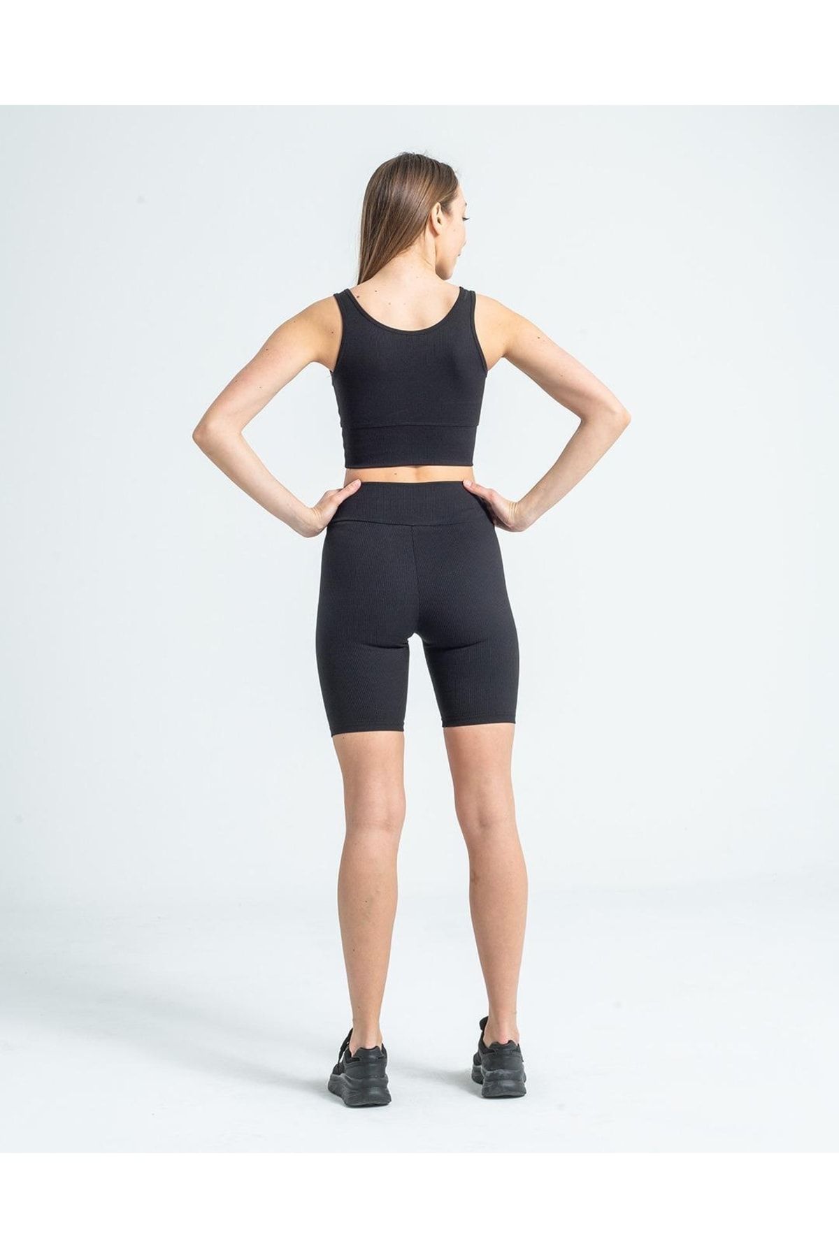 EK s TREND Black Ribbed Seamless Striped Short Shorts Tights High