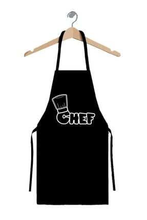 Siyah Ekonomik Chef Baskılı Akfil Ince Kumaş Mutfak Aşçı Önlüğü ECCHEFONLK01