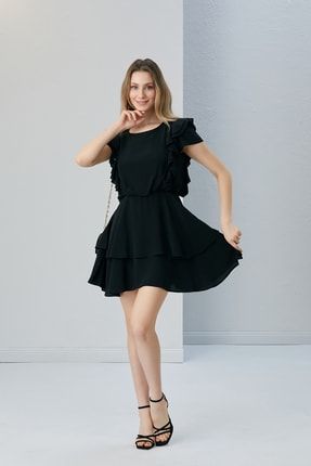 Siyah Mini Kärlek Elbise 22SS016
