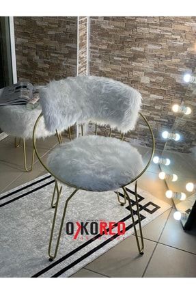 Leno Gold Metal Ayaklı Beyaz Peluş Sandalye,makyaj Sandalyesi Mk1001 Odr512664