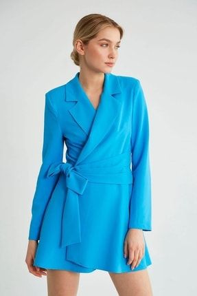 Kuşak Detaylı Ceket Elbise Mavi D88387-106
