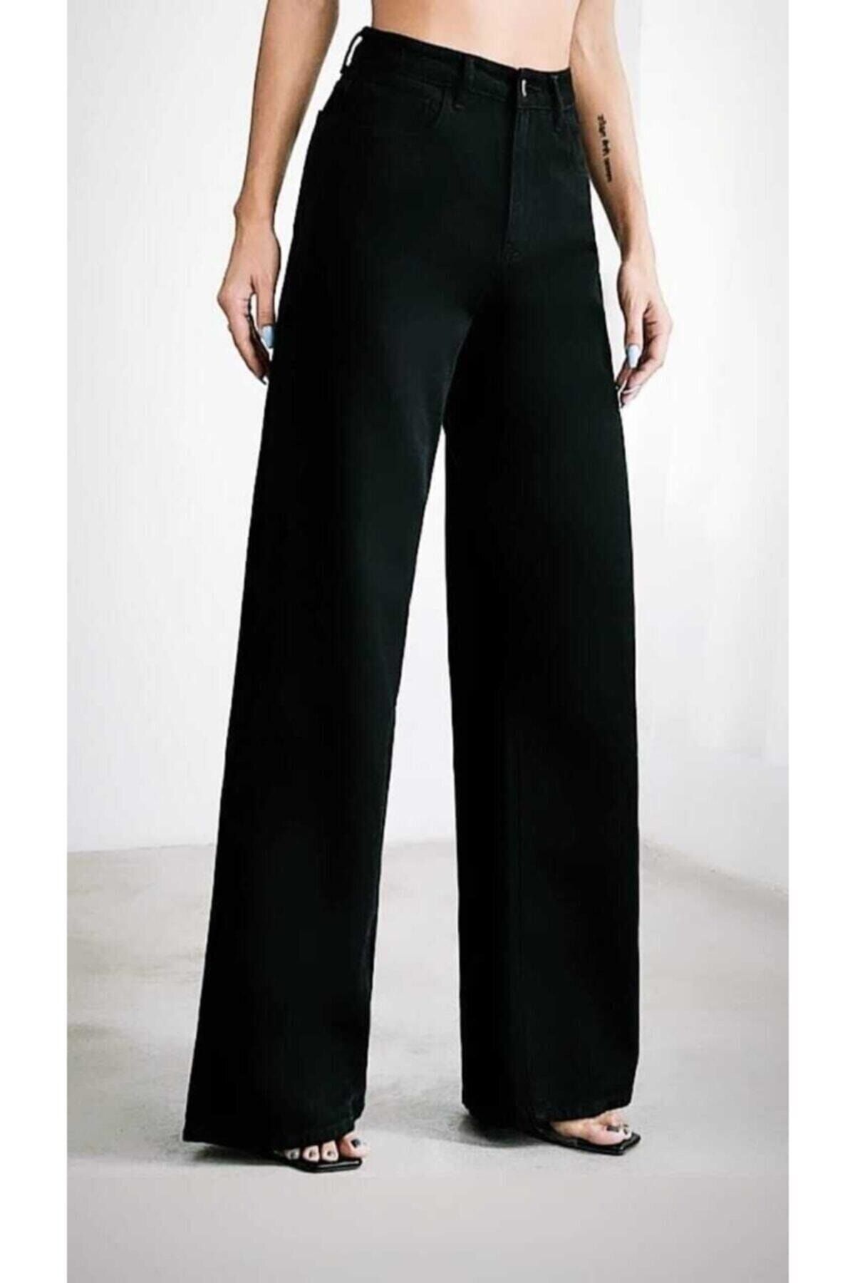 Livik Women's Lycra Women's Black Super High Waist Wide Leg Denim Jeans  Palazzo Pants - Trendyol