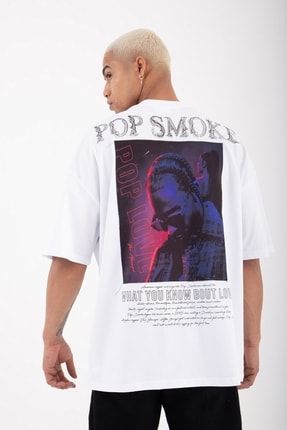 Oversize Pop Smoke Love Baskılı Pamuklu T-shirt Beyaz M1687