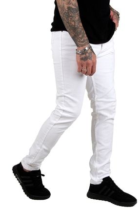 Erkek Beyaz Su Yıkama Lazer Kot Pantolon OLDEY2002029