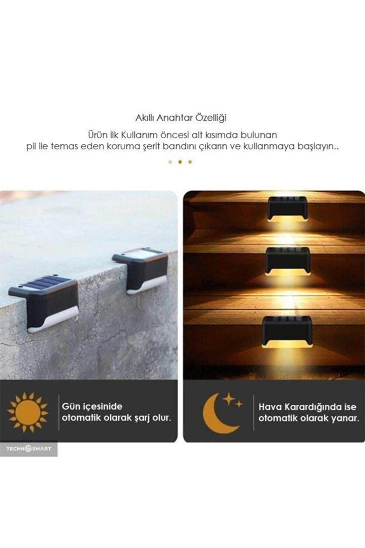 4 Adet Köşebent Merdiven Veranda Solar Güneş Enerjili Bahçe Led Lamba Dekor Bahçe Aydınlatma 7