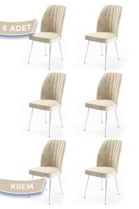 Platinum Serisi, Üst Kalite Mutfak Sandalyesi, 6 Adet Krem Sandalye, Metal Beyaz Iskeletli 22PLT06BYZ