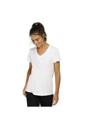 Ct132 Basic Modal V Neck Beyaz Kadın T-shirt 257 CT132