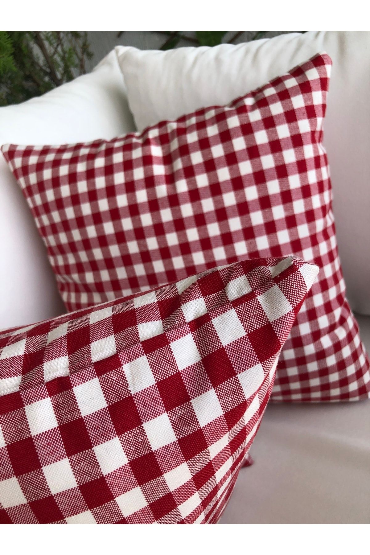 Decamor home-Gingham Red Throw Pillow Case 3