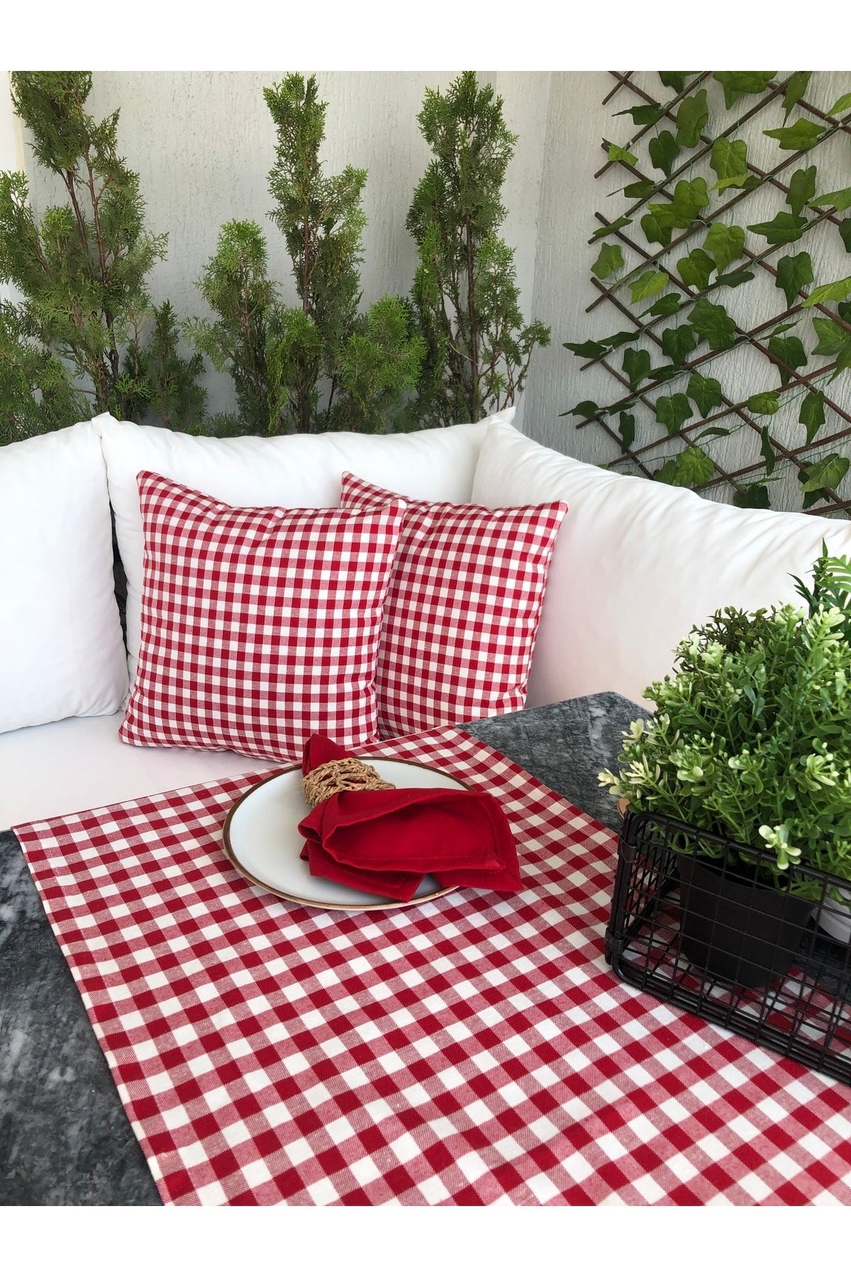 Decamor home-Gingham Red Throw Pillow Case 4
