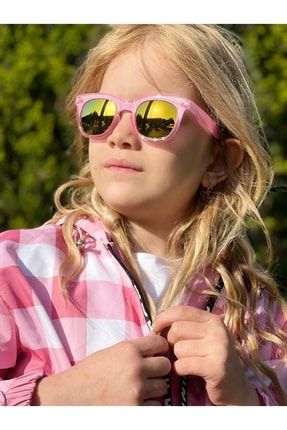 Yeni Trend Moda Şeffaf Pembe Gold Ayna Camlı Ray Ban Tarz Kız Çocuk Uv400 Güneş Gözlüğü 593473-43