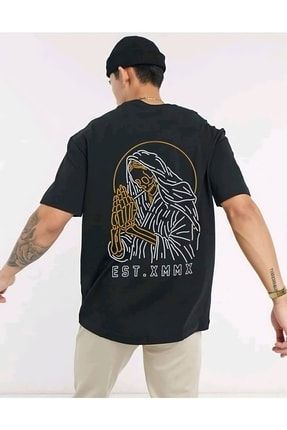 Iskelet Rahibe Baskılı Siyah Unisex Oversize T-shirt PRM02