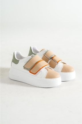 Kadın Beyaz Vizyon Yeşil Çift Cırt Cırt Detaylı Sneaker Günlük Spor Ayakkabı Kecsp121 EA173